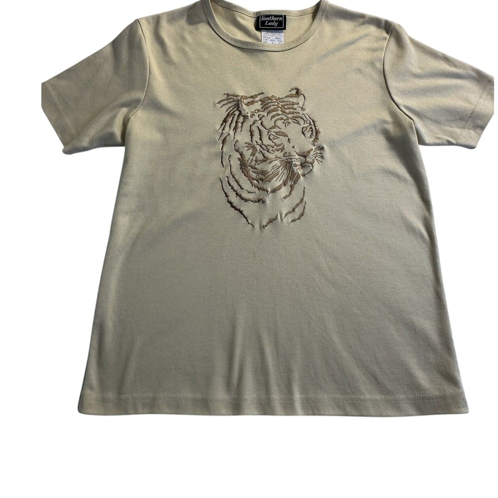 Vintage embroidered tiger shirt Small‎ legit neutral tan nude punk baby tee cute